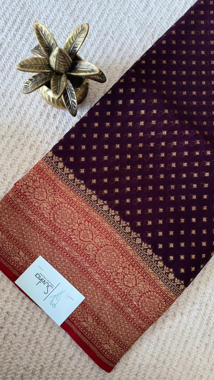 PSUV241-WINE WITH RED PURE GEORGETTE SAREE