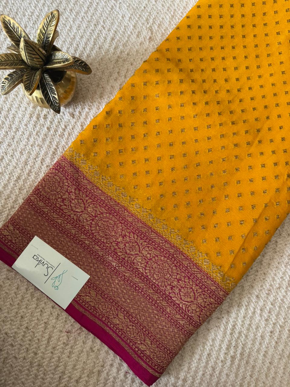 PSUV241-YELLOW WITH PINK PURE GEORGETTE SAREE