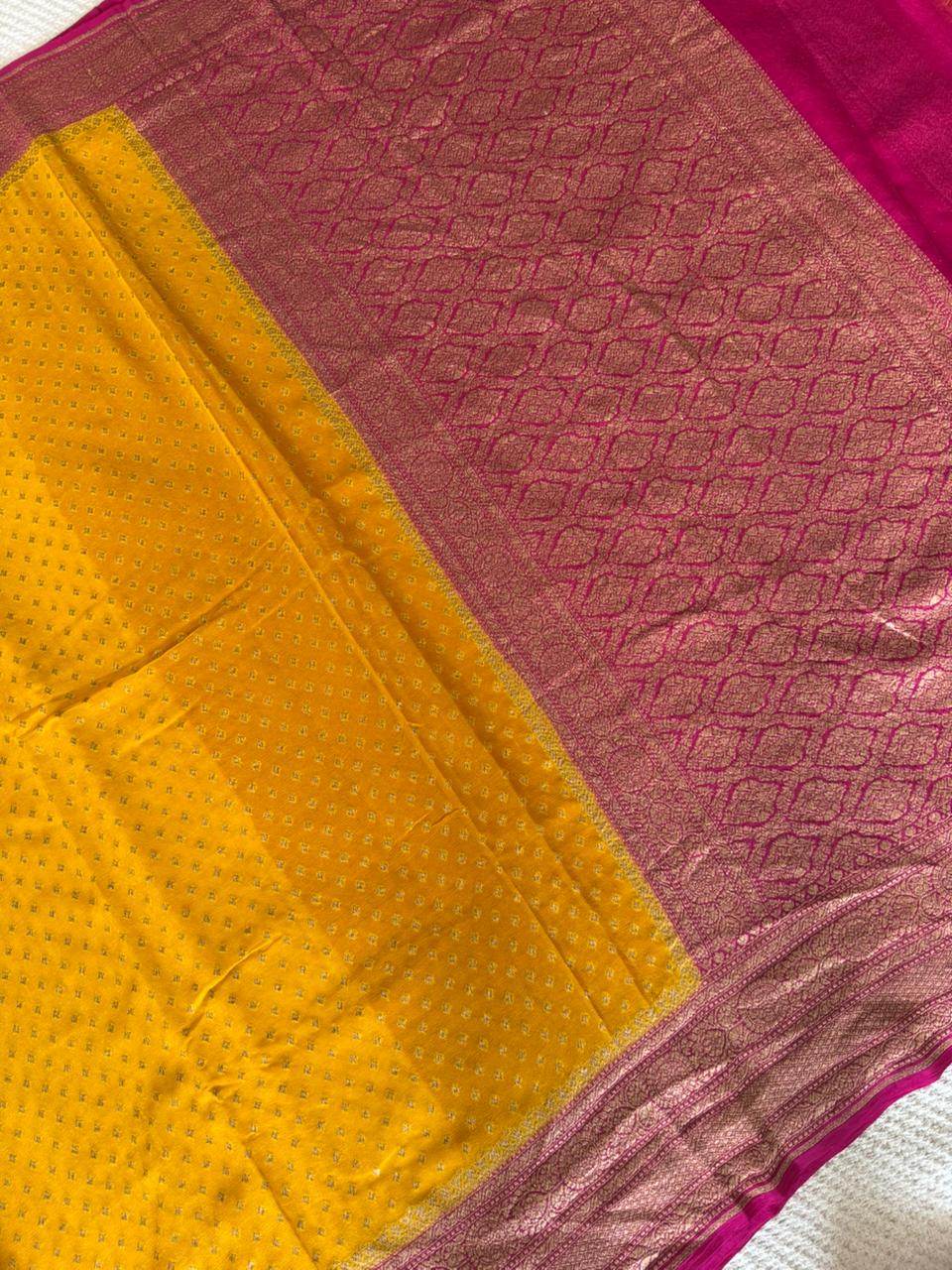 PSUV241-YELLOW WITH PINK PURE GEORGETTE SAREE