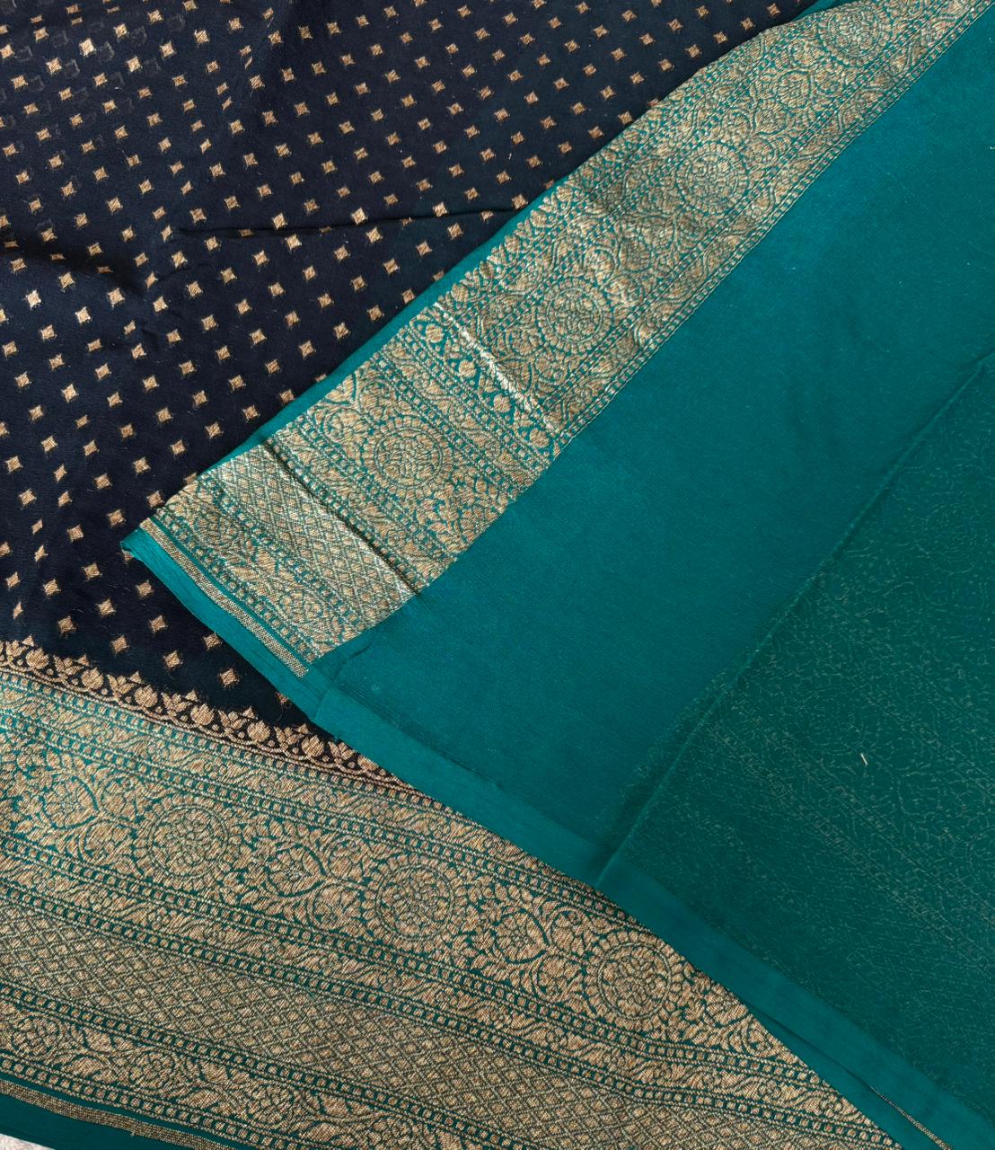 PSUV241-BLACK WITH RAMABLUE PURE GEORGETTE SAREE
