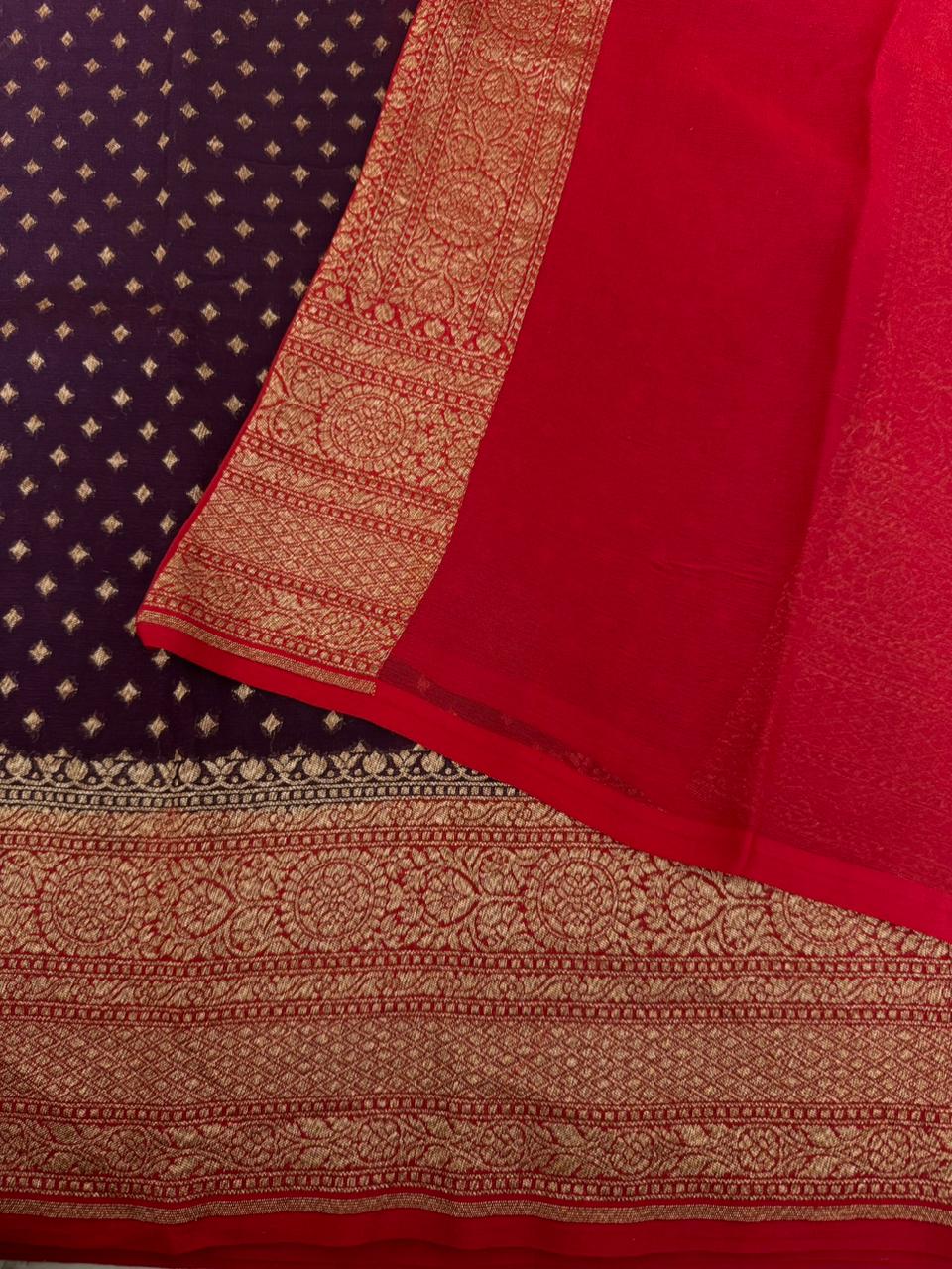 PSUV241-WINE WITH RED PURE GEORGETTE SAREE