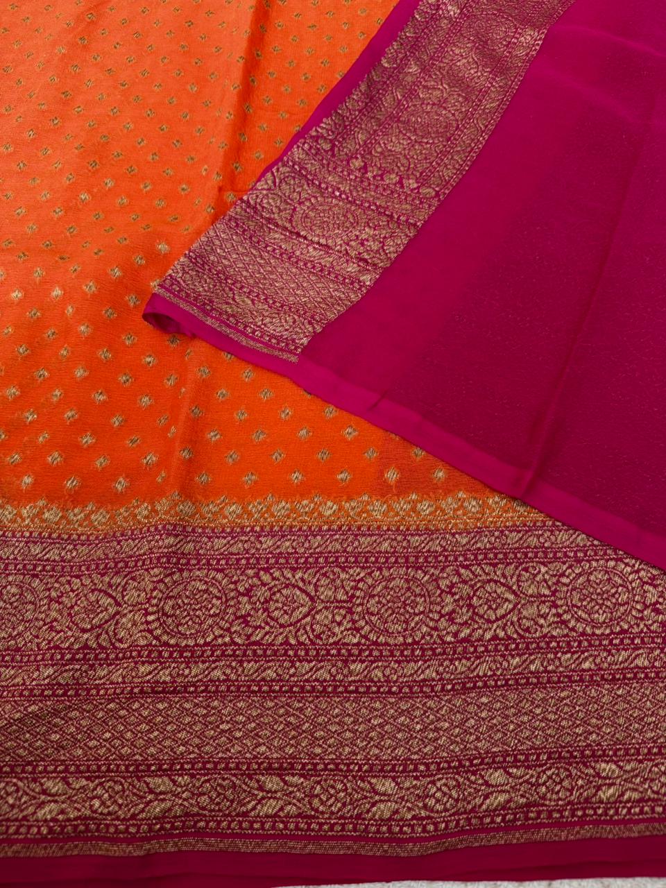 PSUV241-ORANGE WITH PINK PURE GEORGETTE SAREE