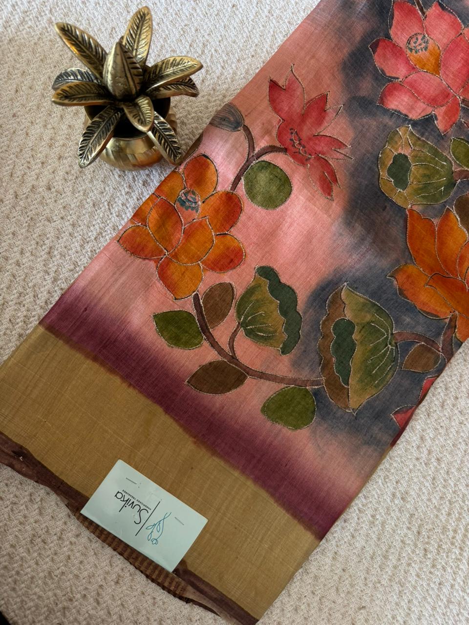 SUV1816-PEACH WITH GOLD PURE TUSSER SAREE