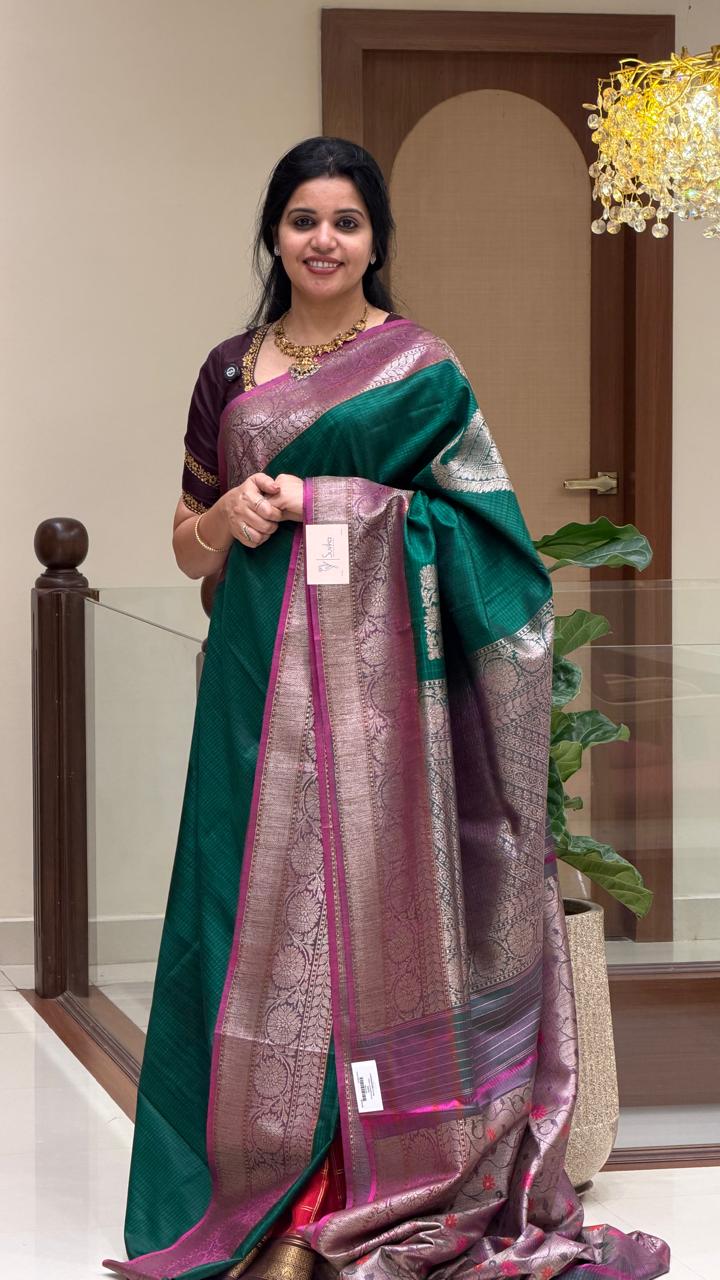 PURE DUPION SILK SAREE PSJV374-BOTTLEGREEN