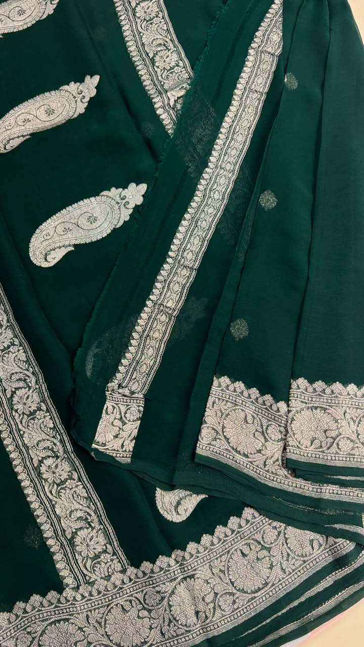 PURE CHIFFON SAREE PSB47-BOTTLEGREEN