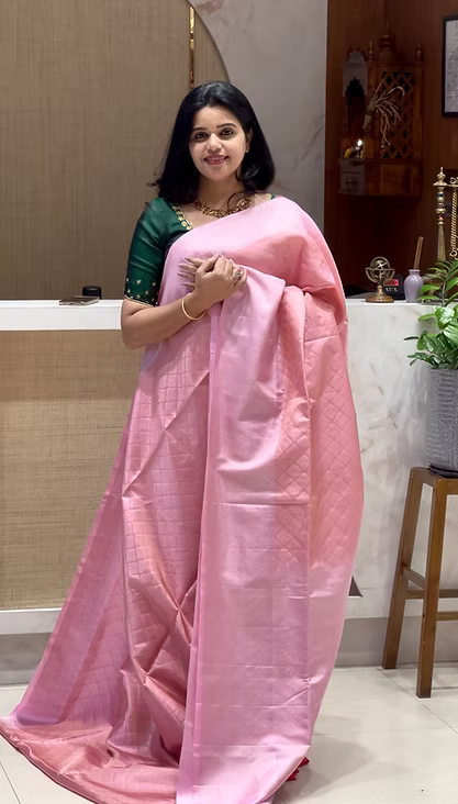 SUV3078-PEACH WITH BABYPINK PURE SOFT SILK