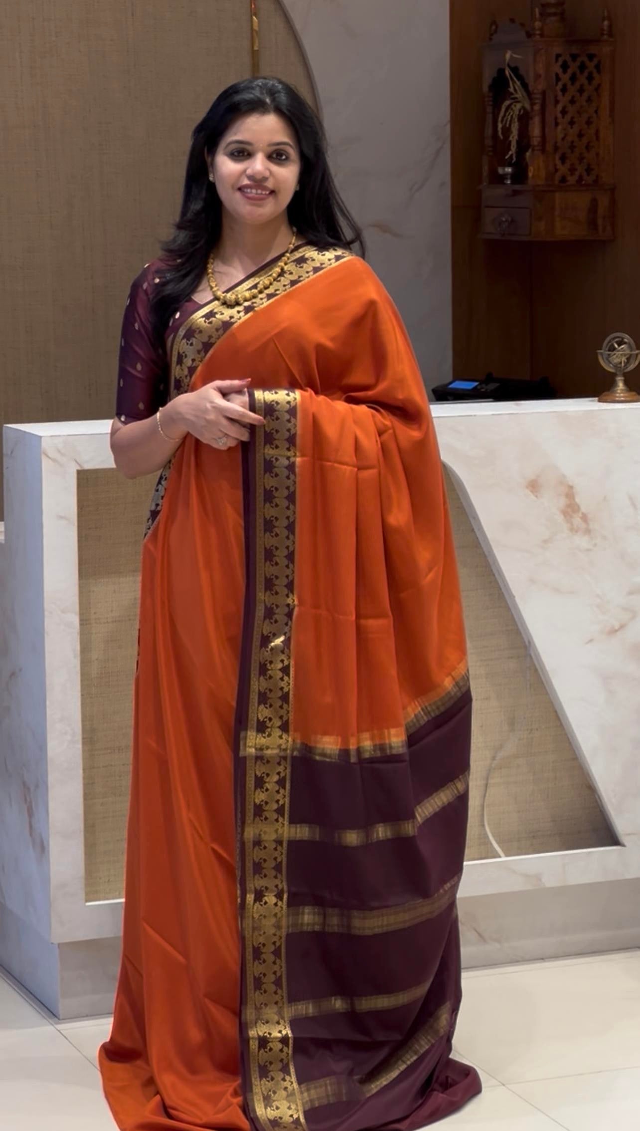PSUV266-RUST ORANGE WITH COFFEEBROWN PURE MYSORE CREPE SILK
