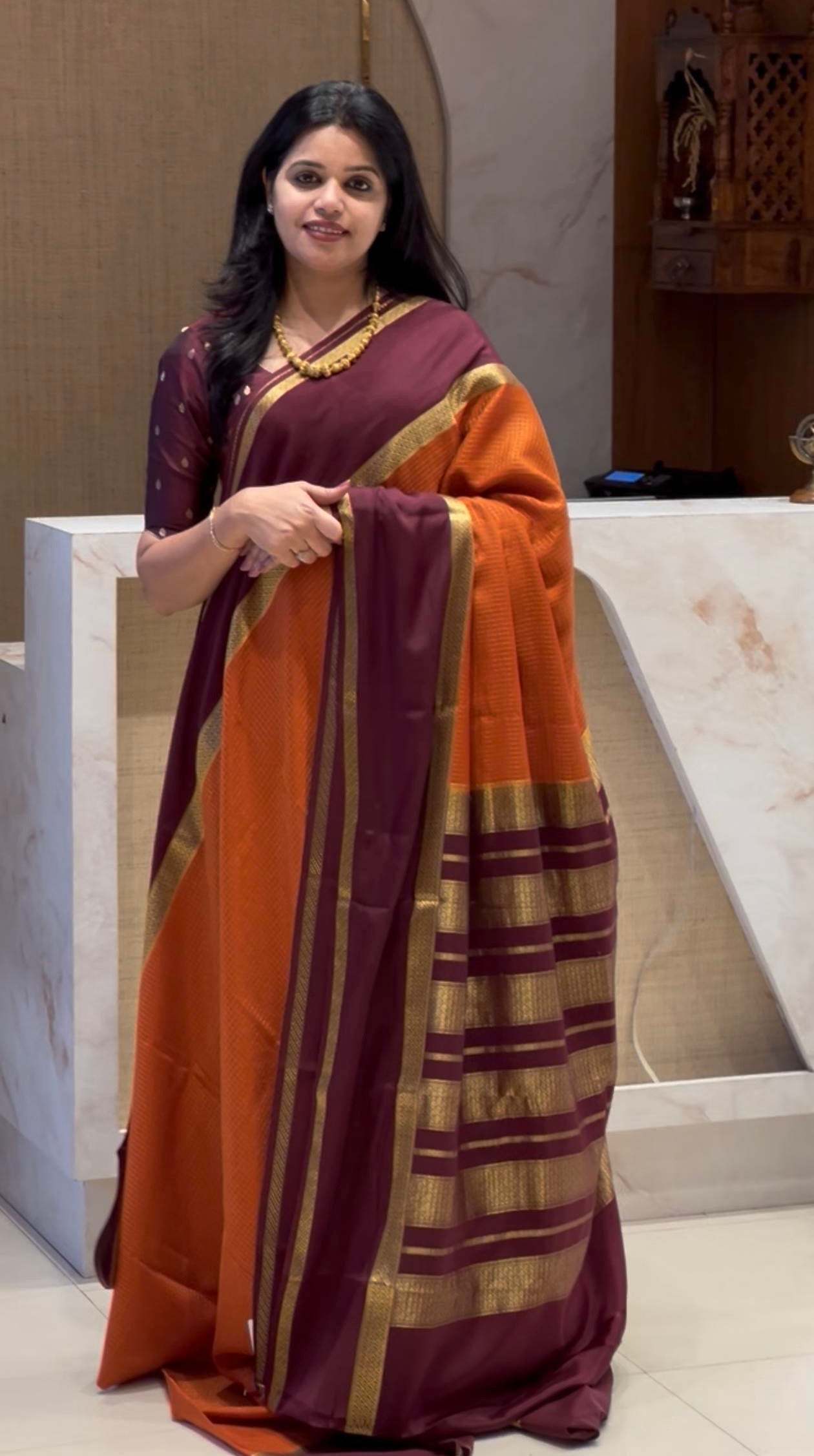 PSUV279-RUST WITH COFFEEBROWN PURE MYSORE CREPE SILK